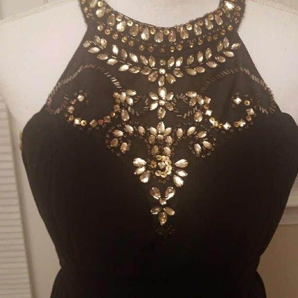 B. Darlin gold& black embellished prom dress 3/4 - Picture 3 of 6